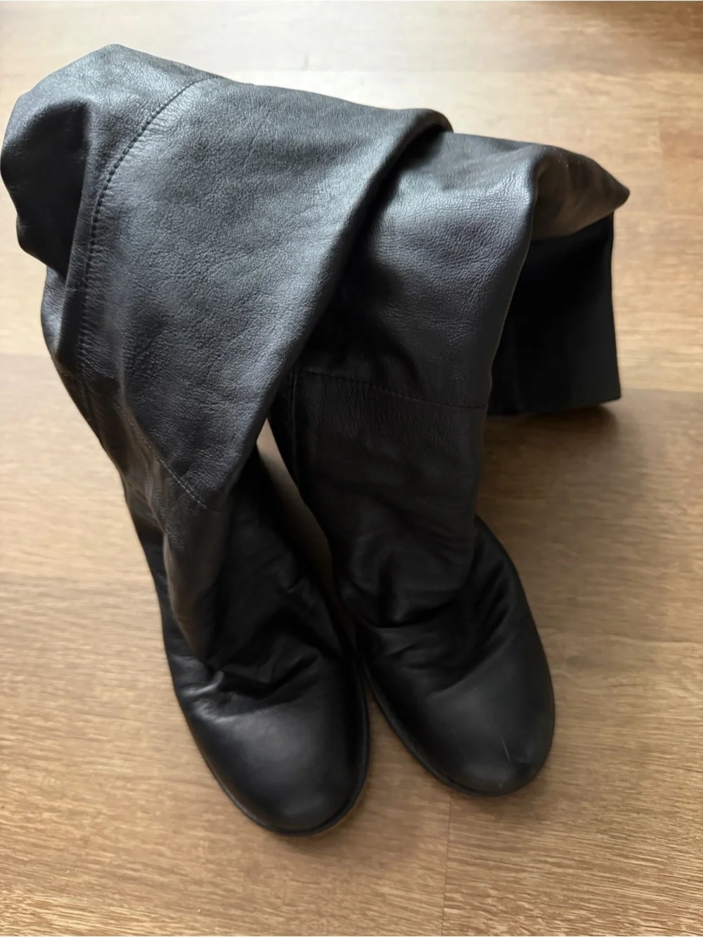 Free People Elle Tall Slouch leather boots in black with a stacked block heel 36